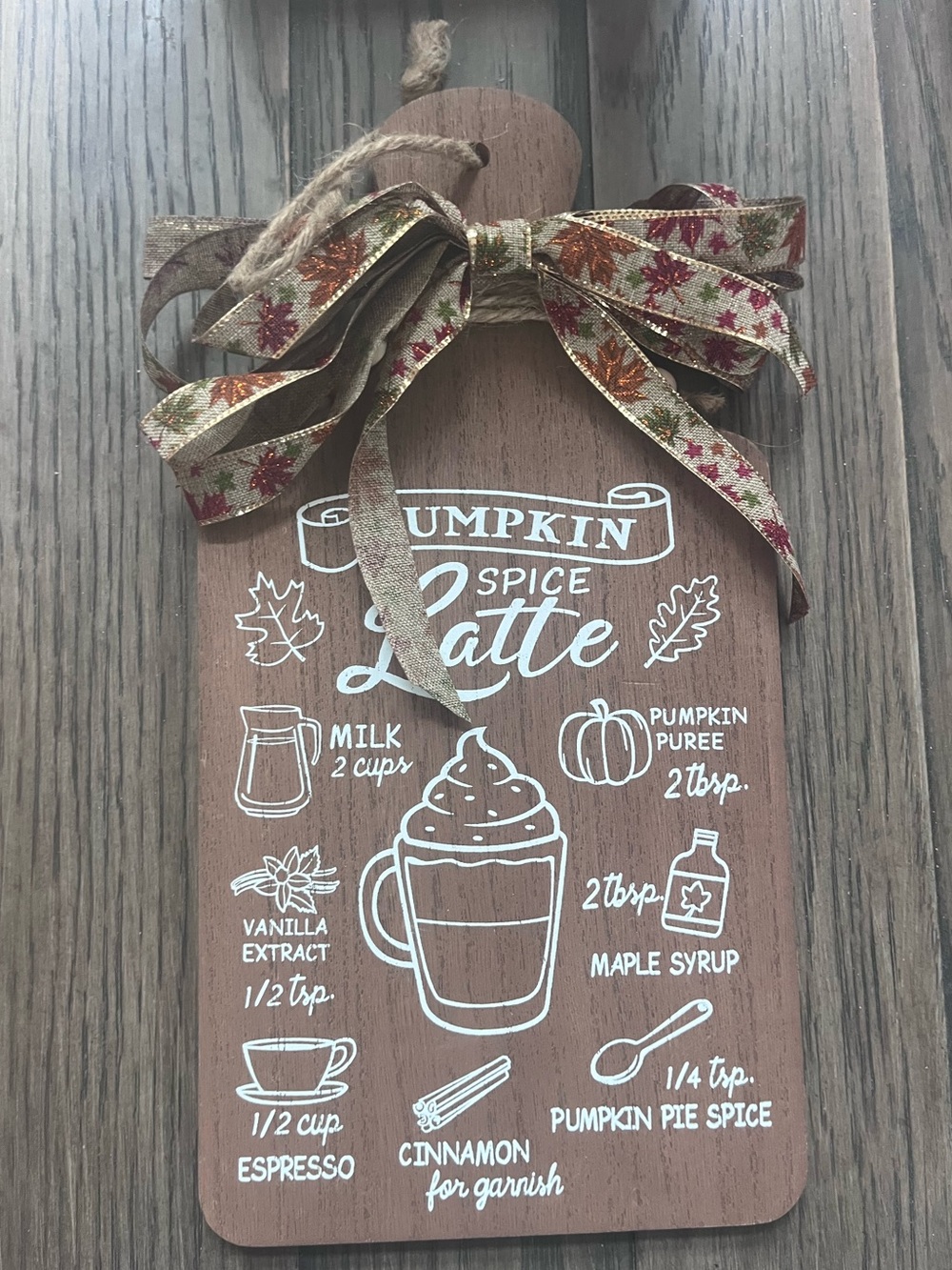 Pumpkin Spice Latte Decorative Wooden Cutting Board Sign